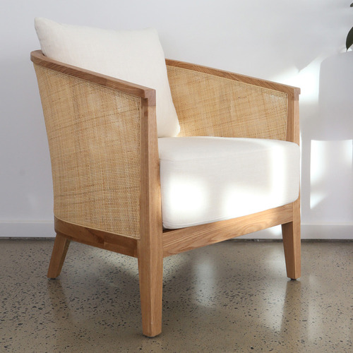 Rattan and teak tawney club chair with cushions sale